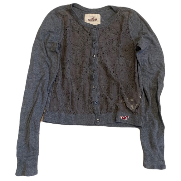 Hollister Gray Lace & Knit Cardigan Sweater - Women's L - Picture 1 of 5